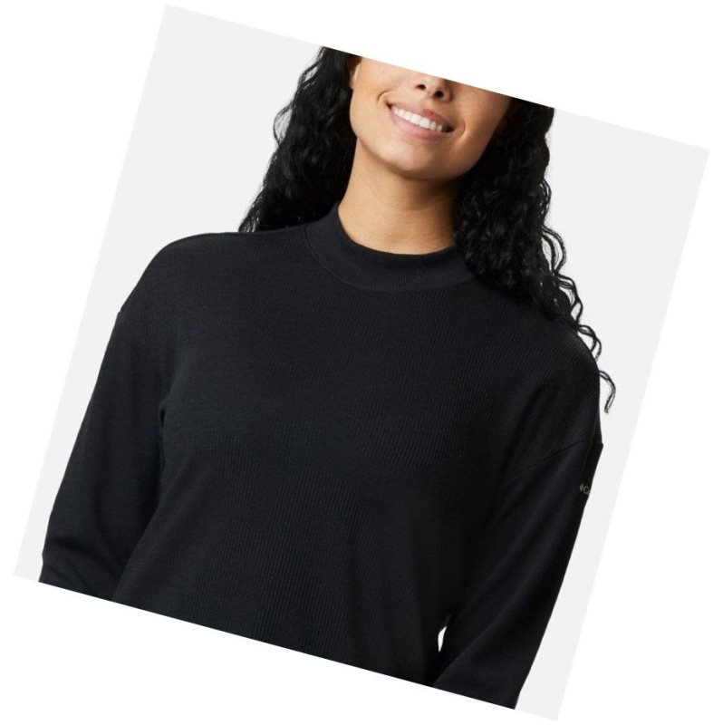 Columbia Pine Street Long Sleeve Knit Sweatshirt Kadın Siyah | 67154-KWXL