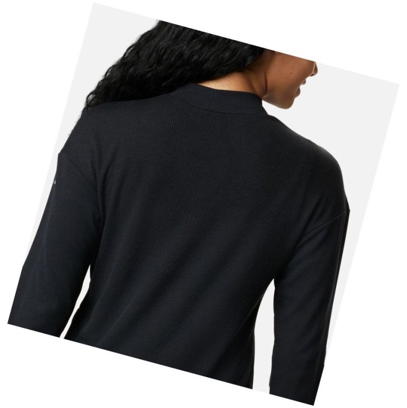 Columbia Pine Street Long Sleeve Knit Sweatshirt Kadın Siyah | 67154-KWXL