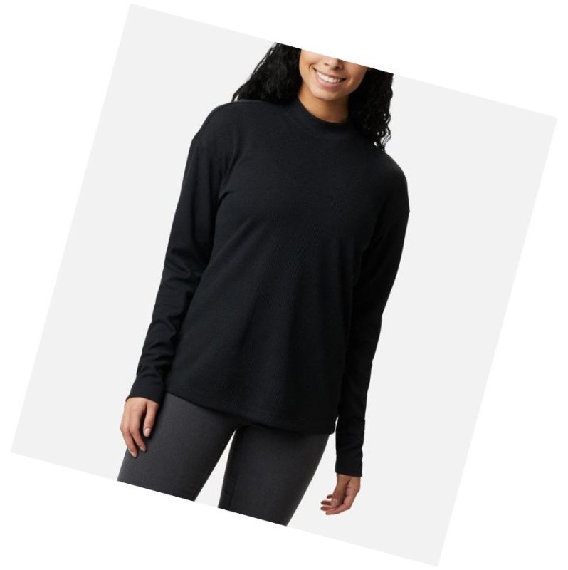 Columbia Pine Street Long Sleeve Knit Sweatshirt Kadın Siyah | 67154-KWXL