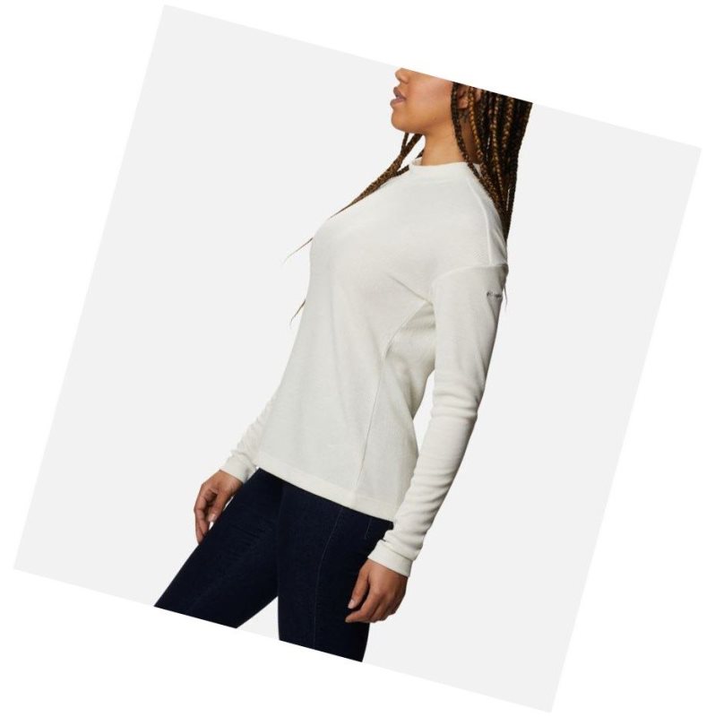 Columbia Pine Street Long Sleeve Knit Sweatshirt Kadın Krema | 54893-EPKX