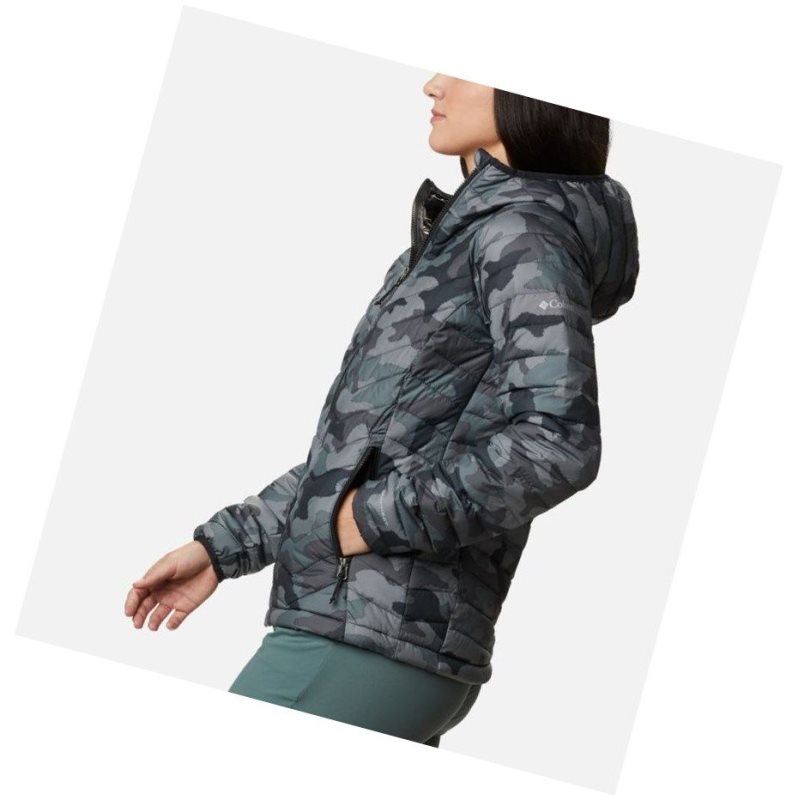 Columbia Powder Lite Hooded Mont Kadın Siyah Camo | 24581-NYMJ