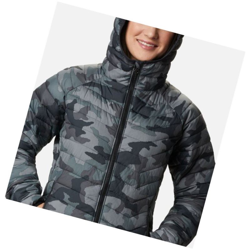 Columbia Powder Lite Hooded Mont Kadın Siyah Camo | 24581-NYMJ