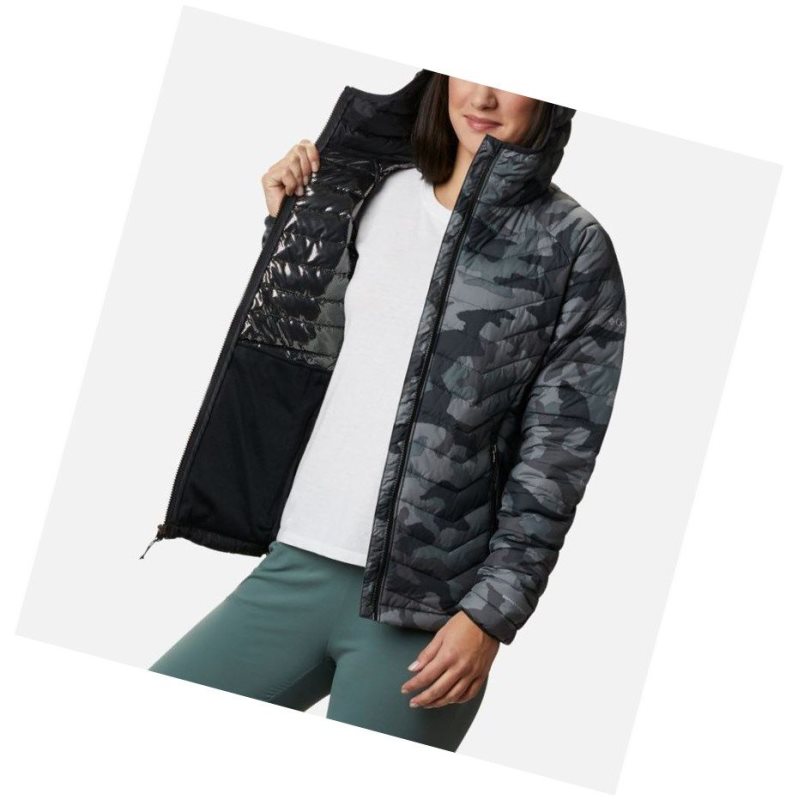 Columbia Powder Lite Hooded Mont Kadın Siyah Camo | 24581-NYMJ