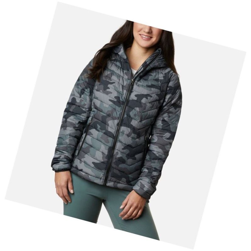Columbia Powder Lite Hooded Mont Kadın Siyah Camo | 24581-NYMJ