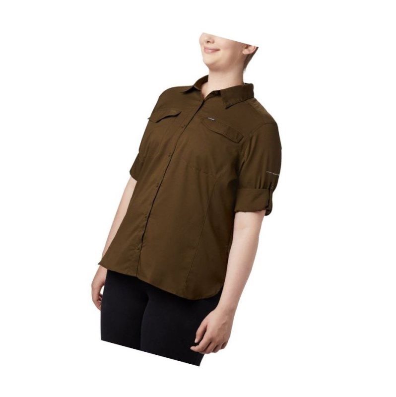 Columbia Silver Ridge Lite Long Sleeve Plus Size Gömlek Kadın Zeytin Yeşili | 42890-BWPG