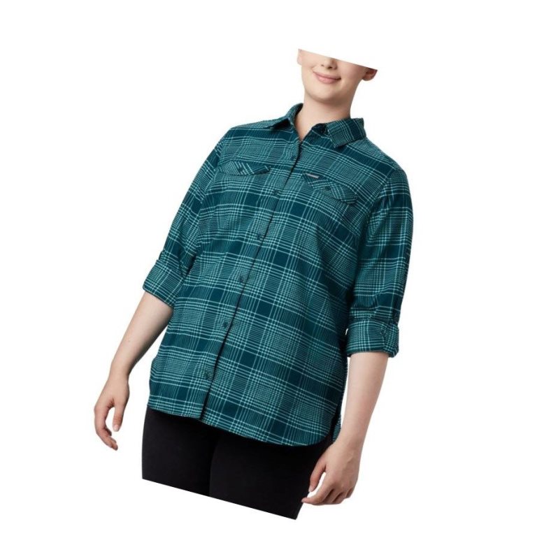 Columbia Silver Ridge Long Sleeve Flannel Top Plus Size Gömlek Kadın Mavi | 64107-VCFW