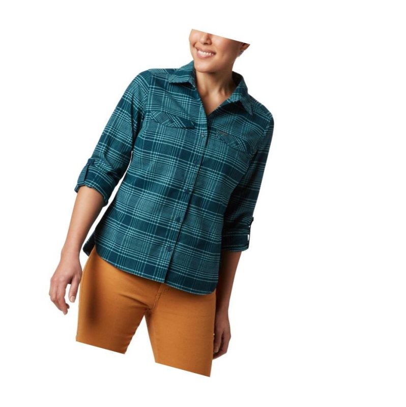 Columbia Silver Ridge Long Sleeve Flannel Top Gömlek Kadın Mavi | 23940-ONIT