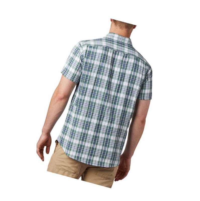 Columbia Silver Ridge Short Sleeve Seersucker Gömlek Erkek Koyu Mavi Kahverengi | 40752-ZKAB