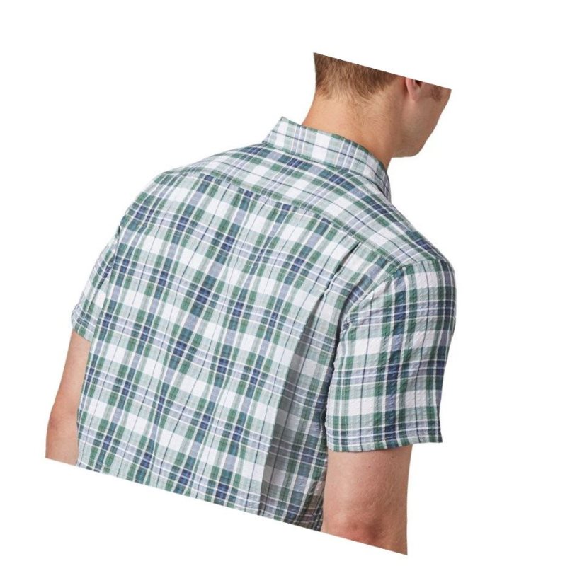 Columbia Silver Ridge Short Sleeve Seersucker Gömlek Erkek Koyu Mavi Kahverengi | 40752-ZKAB