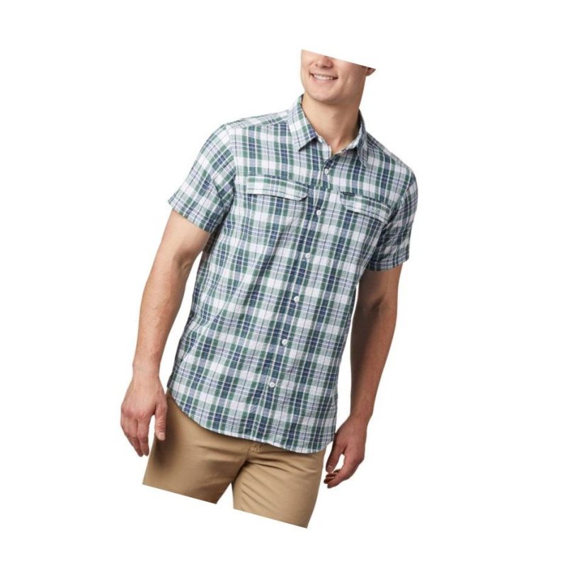 Columbia Silver Ridge Short Sleeve Seersucker Gömlek Erkek Koyu Mavi Kahverengi | 40752-ZKAB