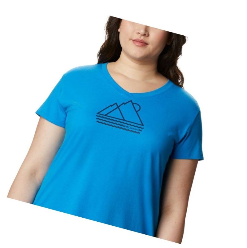 Columbia Solar Shield Graphic Plus Size Tişört Kadın Mavi | 24617-SJQX