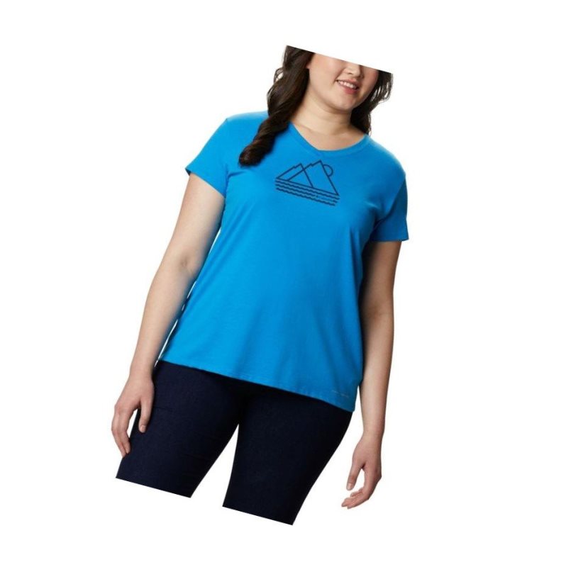 Columbia Solar Shield Graphic Plus Size Tişört Kadın Mavi | 24617-SJQX