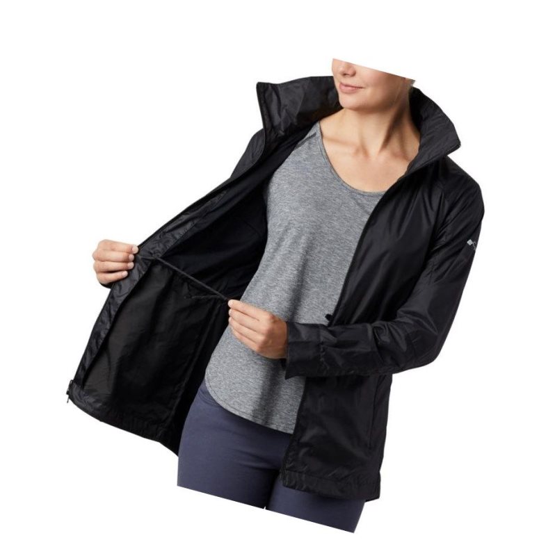 Columbia Sustina Springs Long Lined Windbreaker Mont Kadın Siyah | 08647-UTIF