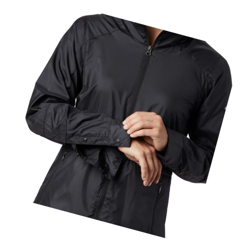 Columbia Sustina Springs Long Lined Windbreaker Mont Kadın Siyah | 08647-UTIF