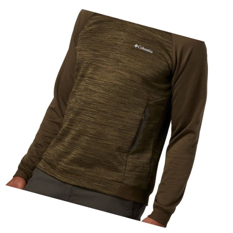 Columbia Tech Trail Midlayer Crew Sweatshirt Erkek Zeytin Yeşili | 64712-YIPN