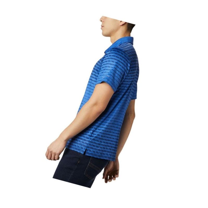 Columbia Tech Trail Print Polo Gömlek Erkek Mavi | 56270-OGCT