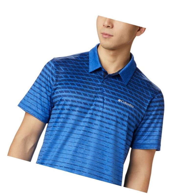 Columbia Tech Trail Print Polo Gömlek Erkek Mavi | 56270-OGCT