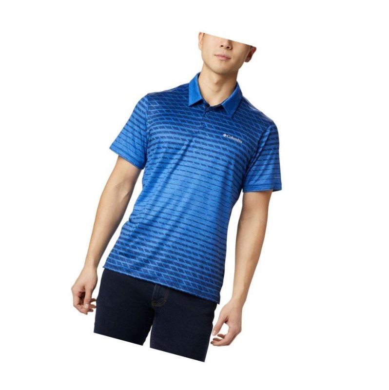 Columbia Tech Trail Print Polo Gömlek Erkek Mavi | 56270-OGCT