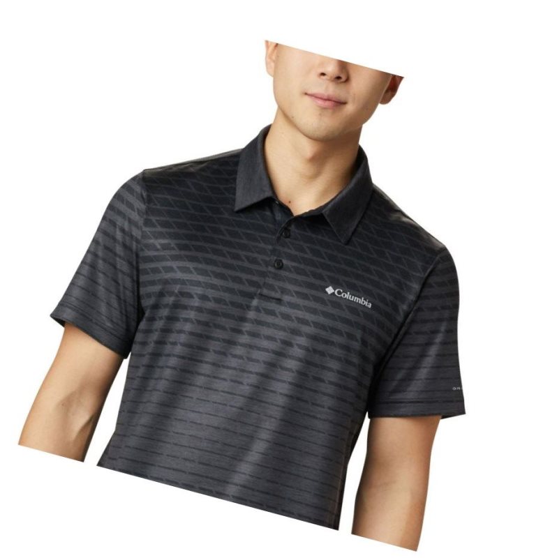 Columbia Tech Trail Print Polo Gömlek Erkek Siyah | 86743-DGNR