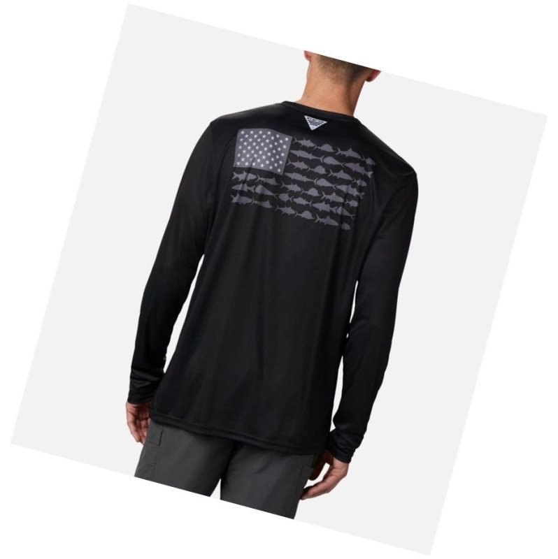 Columbia Terminal Tackle PFG Fish Flag Long Sleeve Tall Sweatshirt Erkek Siyah Koyu Gri | 74290-XSZA