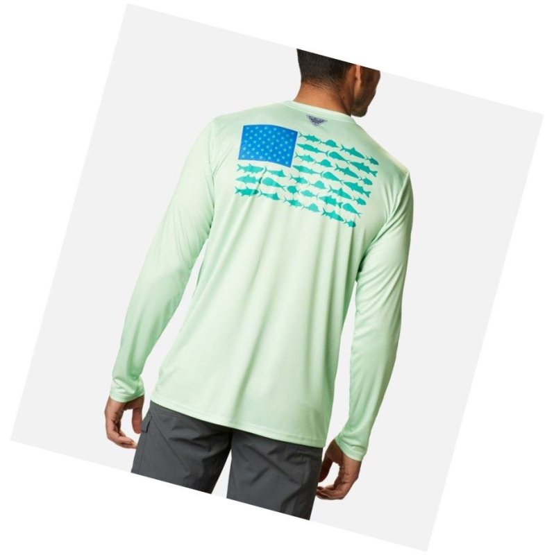 Columbia Terminal Tackle PFG Fish Flag Long Sleeve Sweatshirt Erkek Turkuaz Yeşil | 96035-OSGA