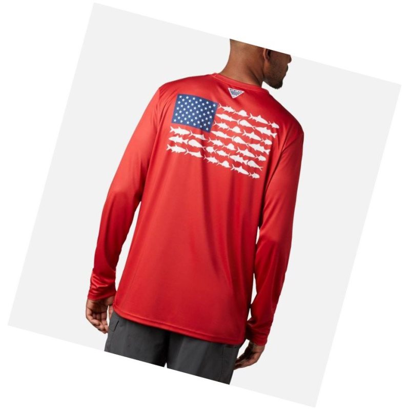 Columbia Terminal Tackle PFG Fish Flag Long Sleeve Tall Sweatshirt Erkek Kırmızı Beyaz | 56743-KLDG