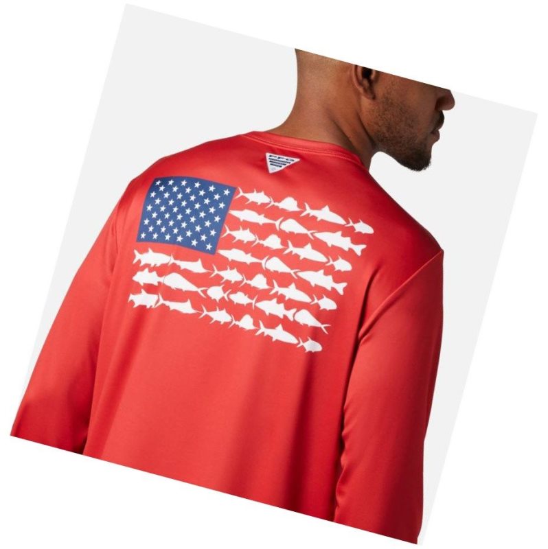 Columbia Terminal Tackle PFG Fish Flag Long Sleeve Tall Sweatshirt Erkek Kırmızı Beyaz | 56743-KLDG