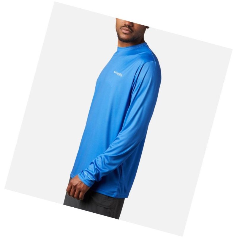 Columbia Terminal Tackle PFG Fish Flag Long Sleeve Sweatshirt Erkek Mavi Beyaz | 98436-JTBU