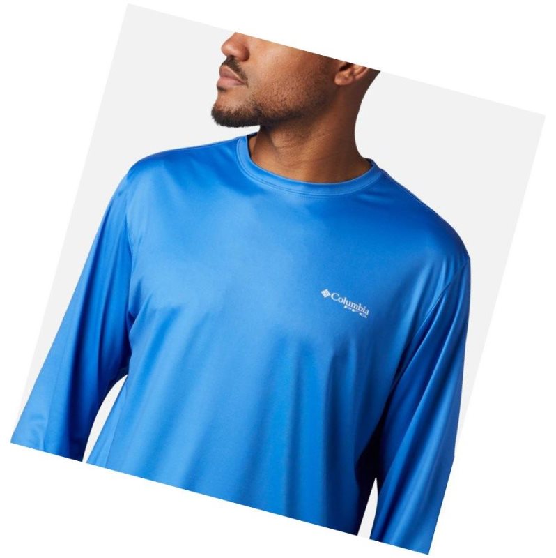 Columbia Terminal Tackle PFG Fish Flag Long Sleeve Sweatshirt Erkek Mavi Beyaz | 98436-JTBU