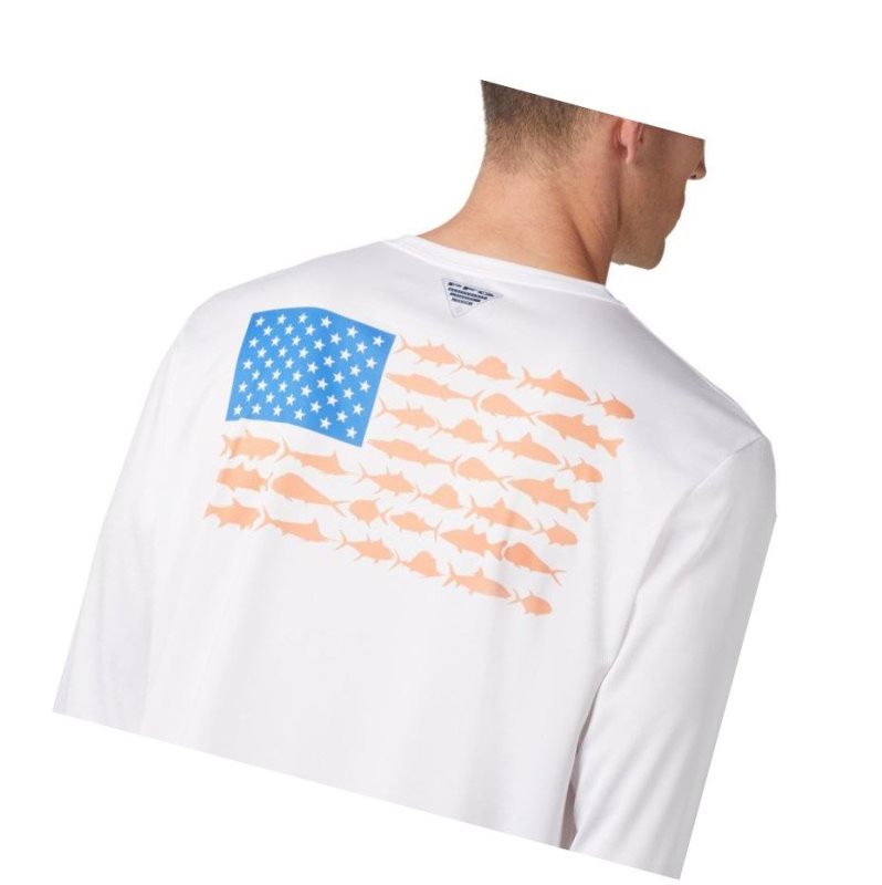 Columbia Terminal Tackle PFG Fish Flag Long Sleeve Sweatshirt Erkek Beyaz | 38907-FVTK