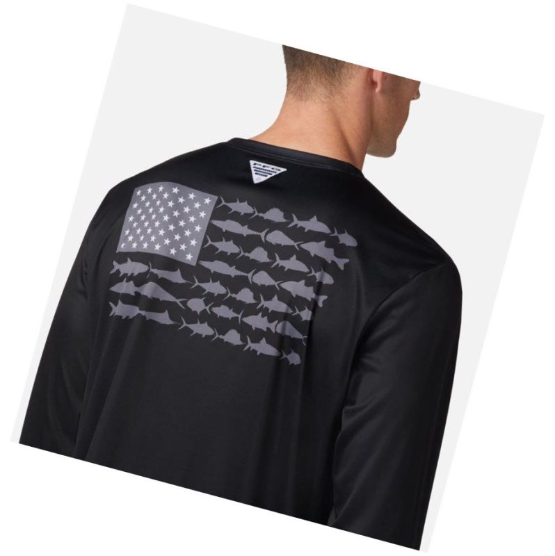 Columbia Terminal Tackle PFG Fish Flag Long Sleeve Big Sweatshirt Erkek Siyah Koyu Gri | 29038-ZRHI
