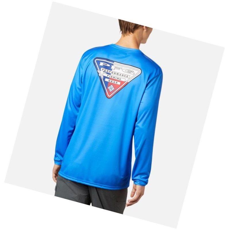 Columbia Terminal Tackle PFG State Triangle Long Sleeve Tall Sweatshirt Erkek Mavi | 06371-OUYC