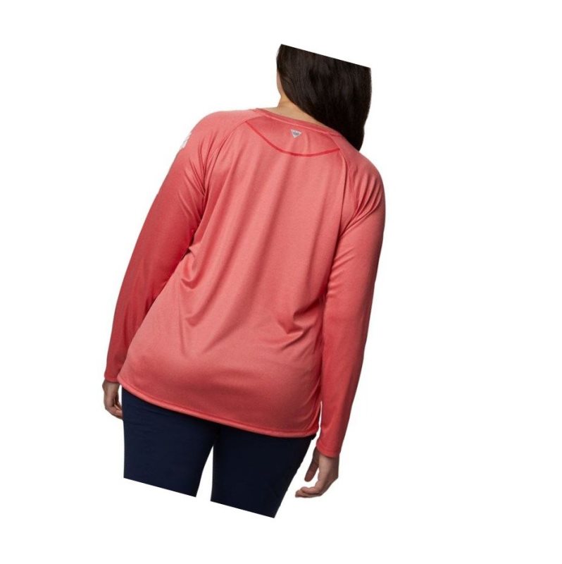 Columbia Tidal Heather Long Sleeve Sweatshirt Kadın Kırmızı Beyaz | 18230-WLCZ