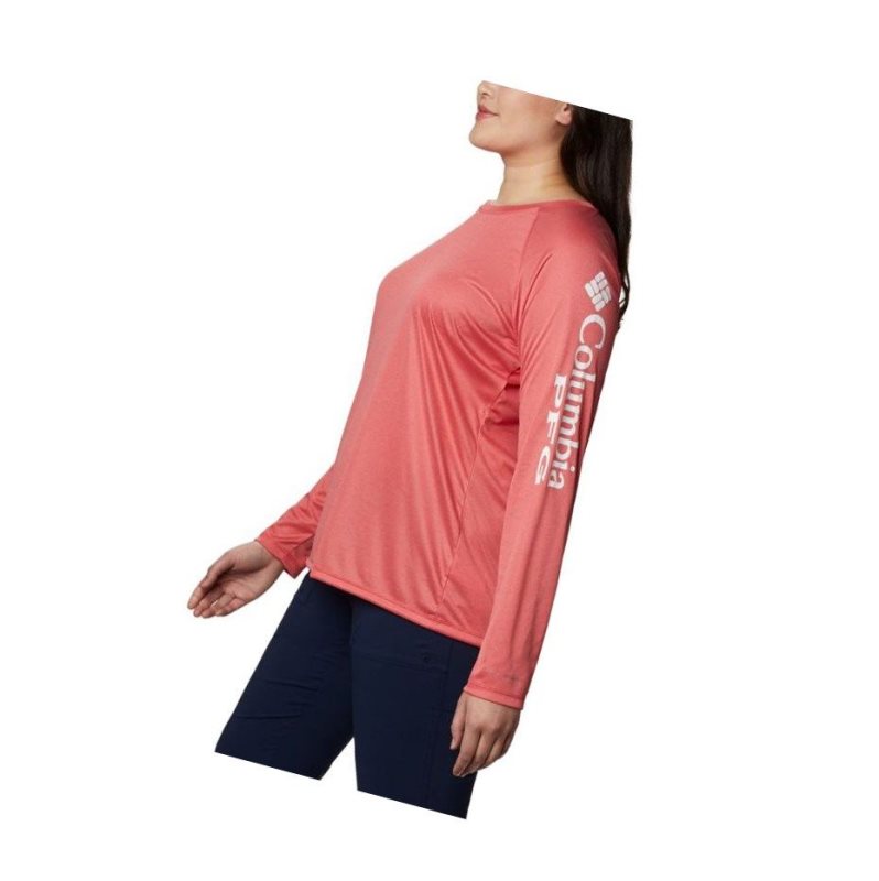 Columbia Tidal Heather Long Sleeve Sweatshirt Kadın Kırmızı Beyaz | 18230-WLCZ
