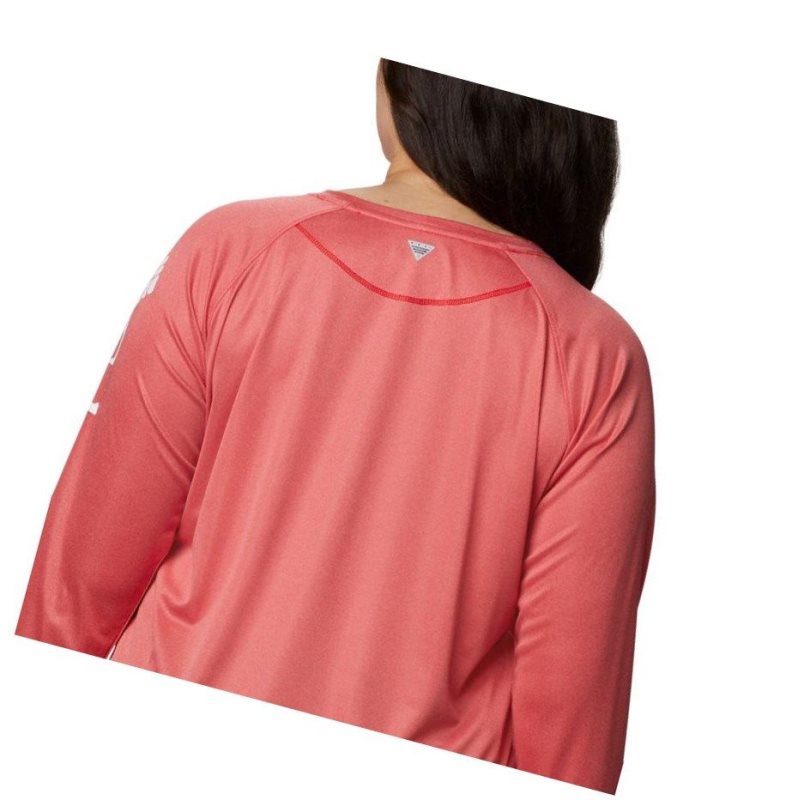 Columbia Tidal Heather Long Sleeve Sweatshirt Kadın Kırmızı Beyaz | 18230-WLCZ