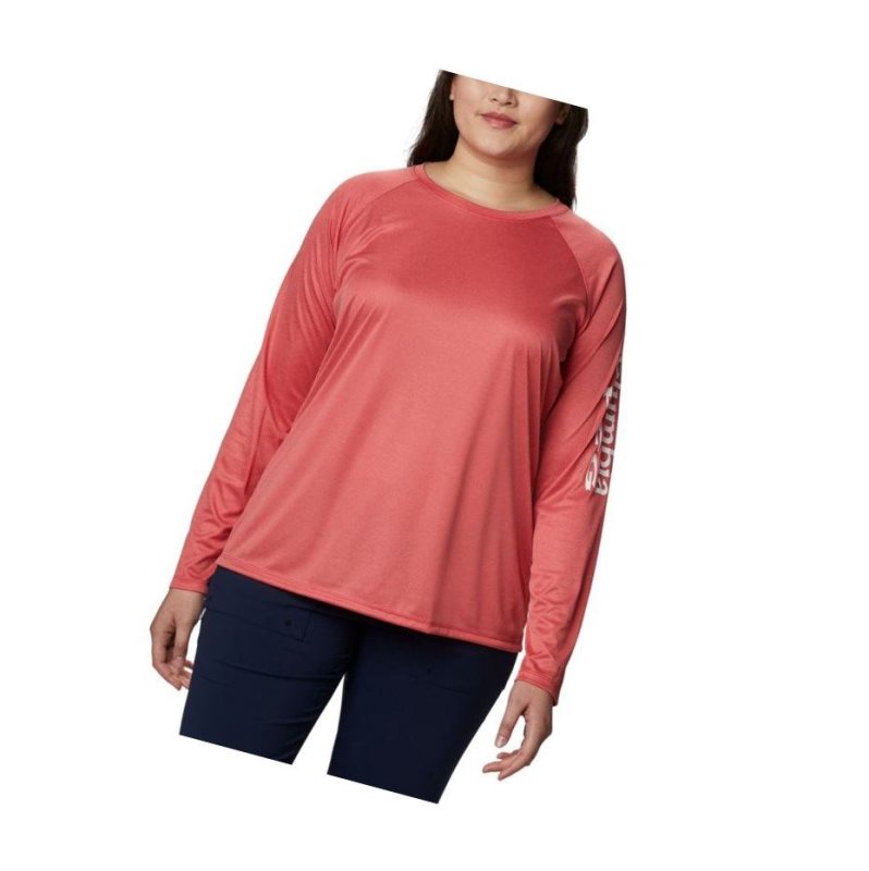 Columbia Tidal Heather Long Sleeve Sweatshirt Kadın Kırmızı Beyaz | 18230-WLCZ
