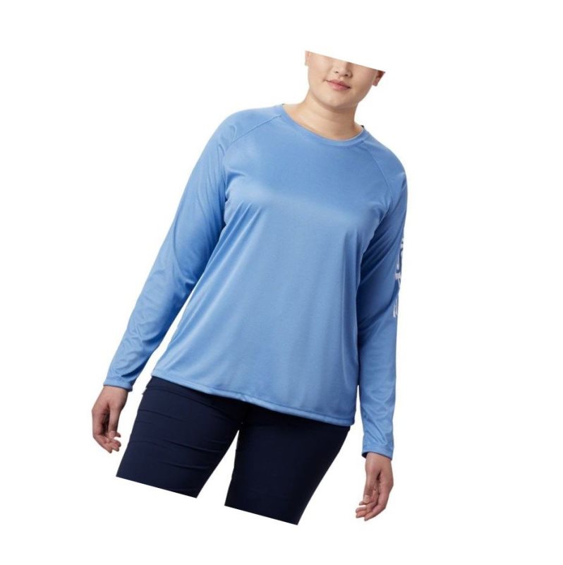 Columbia Tidal Heather Long Sleeve Sweatshirt Kadın Mavi Beyaz | 10384-LZNT