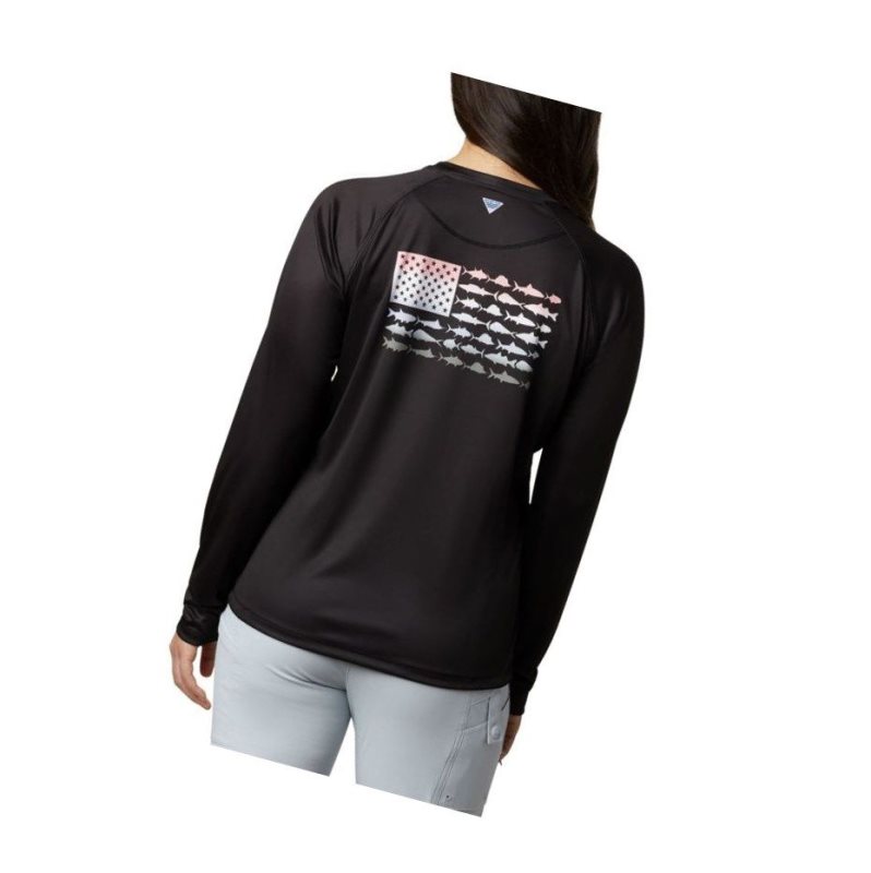 Columbia Tidal PFG Fish Flag Long Sleeve Sweatshirt Kadın Siyah Pembe | 79368-JXQW