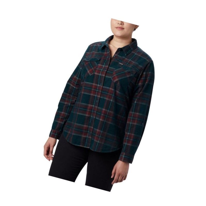 Columbia Times Two Corduroy Long Sleeve Plus Size Gömlek Kadın Mavi | 52936-TQKB