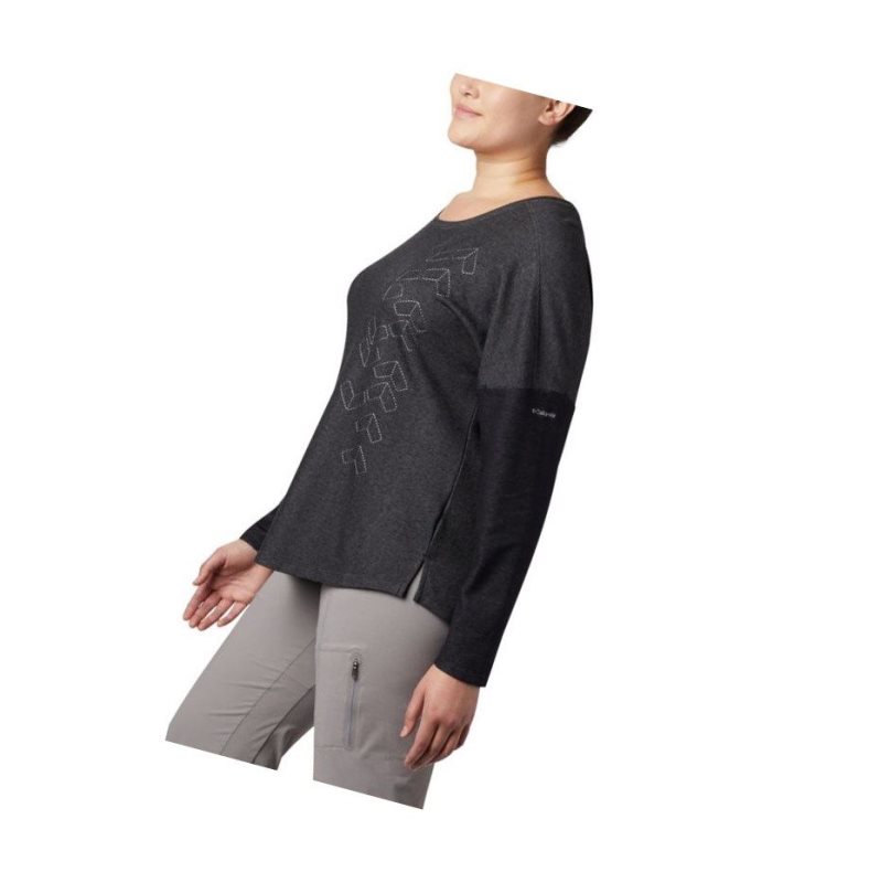 Columbia Times Two Novelty Knit Long Sleeve Plus Size Sweatshirt Kadın Siyah | 83649-KGYF