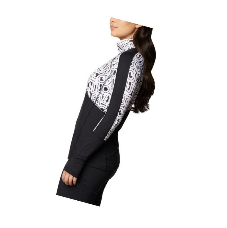 Columbia Winter Power Quarter Zip Knit Sweatshirt Kadın Siyah Beyaz | 94523-QEAX